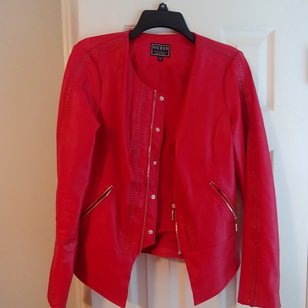 Guess red leather jacket